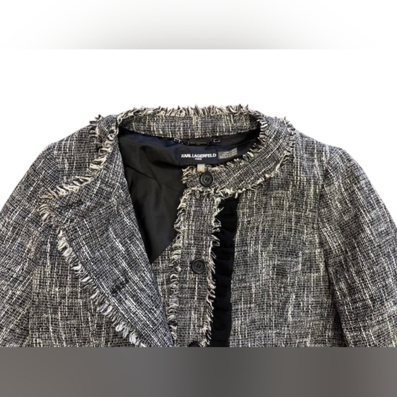Karl Lagerfeld EUC Woven Tweed Coat Black/White Size 8 - Picture 8 of 10